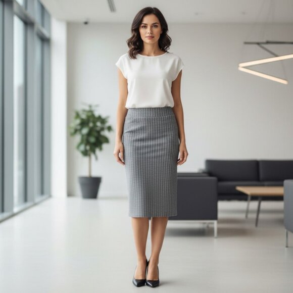 Baccini Dresses & Skirts - Baccini Gray White Striped Pencil Skirt Size L
